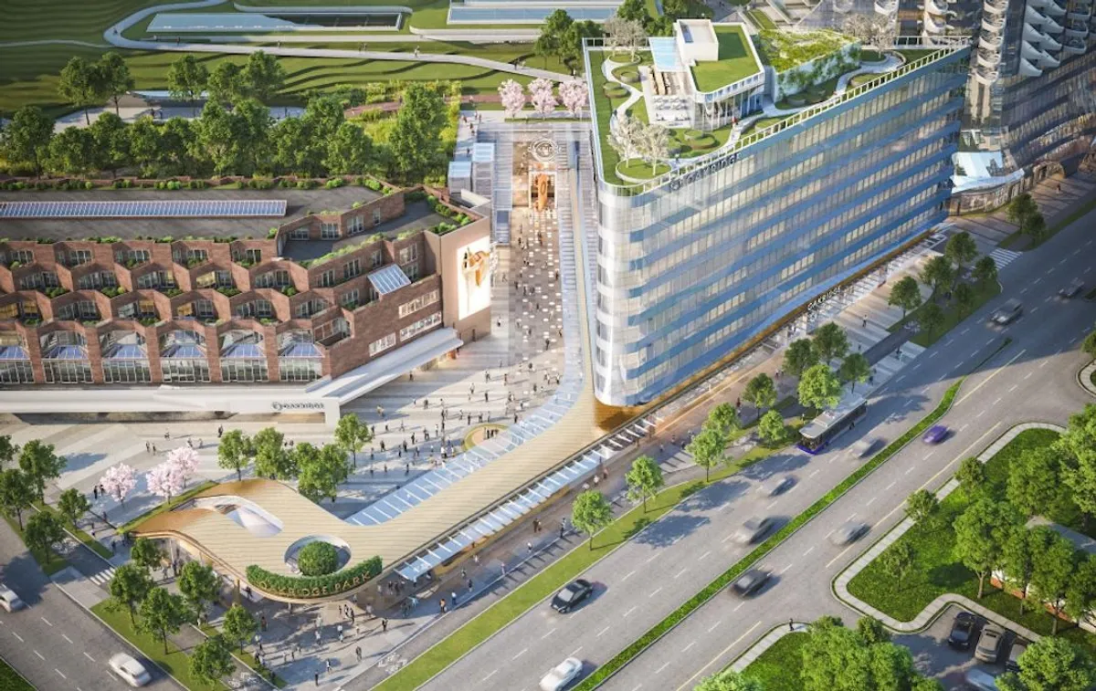 Oakridge Park development rendering showing modern residential towers and parkland